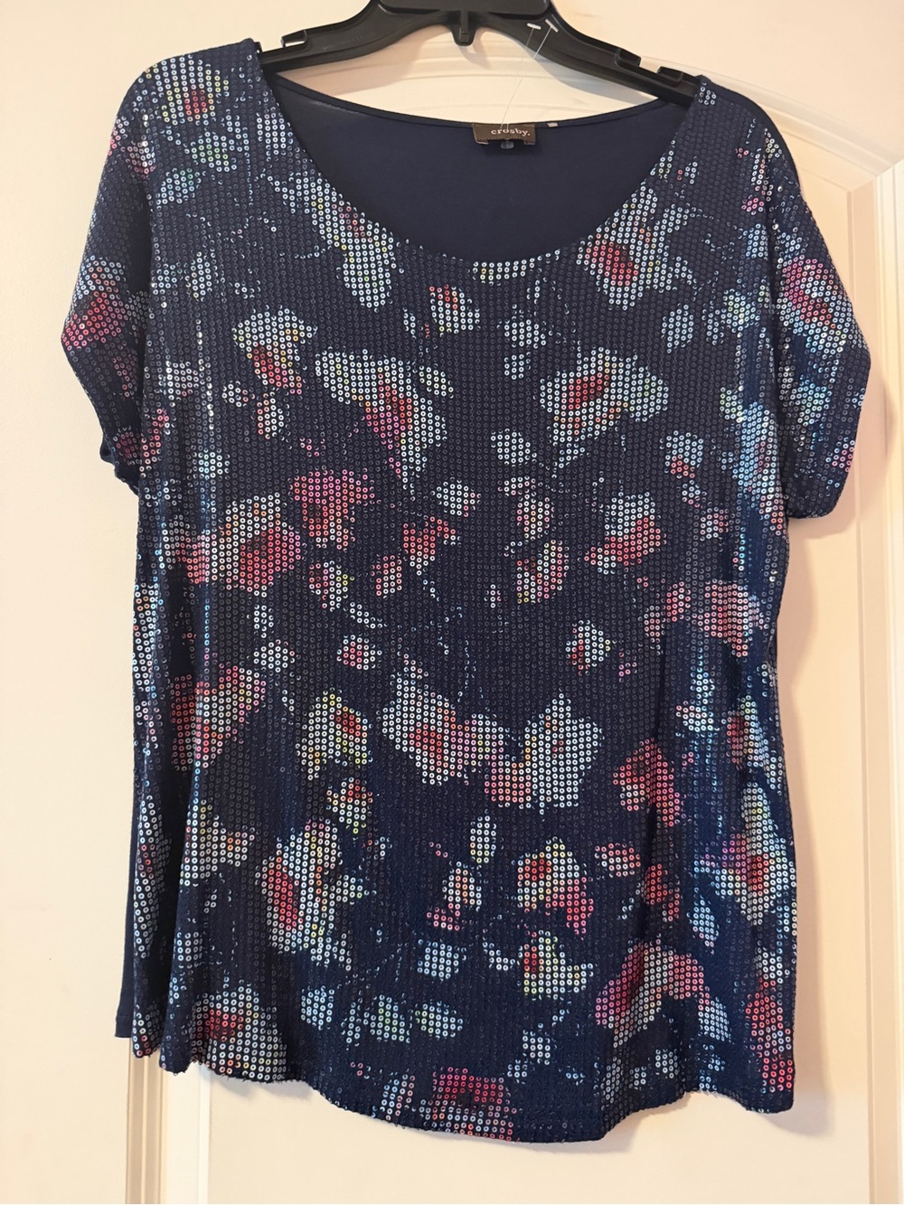 Crosby by Mollie Burch Navy Floral Short-Sleeve shimmer Top